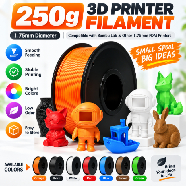 Filamento Para Impressora 3D 250g 1.75 Mm | Material De Impressão Suave Compatível Com Impressoras Bambu Lab E FDM