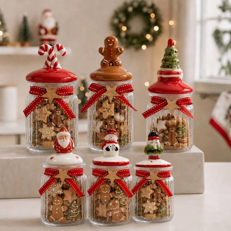 Potes de Vidro Natalino 300/550 ml - Porta Biscoito- Porta Doces Decorativo