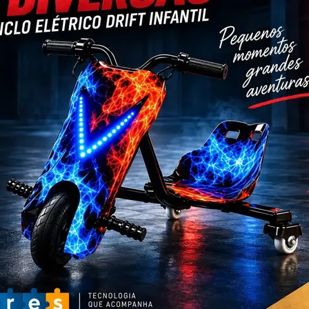 Patinete Elétrico Infantil Triciclo PARES Drift Bluetooth 3 Rodas Vermelho Diversão e Lazer + Kit de segurança