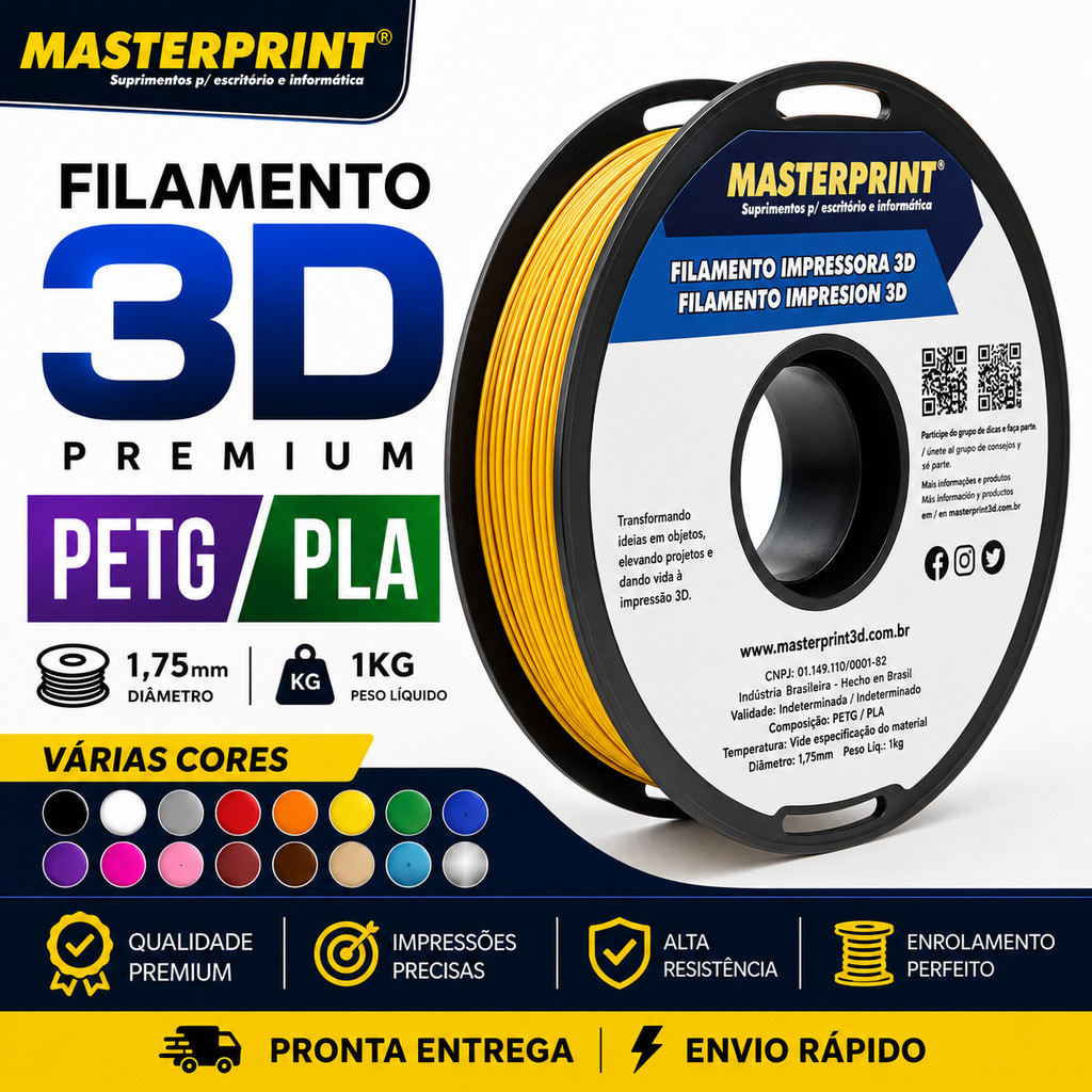 Filamento PETG / PLA MasterPrint Premium 1Kg Impressora 3D Várias Cores