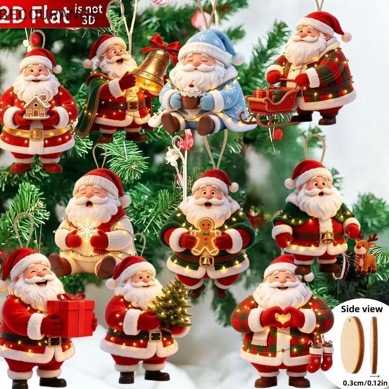 BEC 10 Unidades De Madeira Natural 2D Plana Papai Noel Enfeites Pendurados Pingente De Natal Fofo Para Árvore Decoração