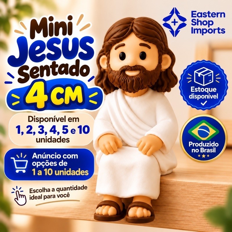 10 Mini Jesus Cristo Sentado 4cm Enfeite Decorativo Religioso para Mesa Prateleira Nicho Presente Monitor Notebook