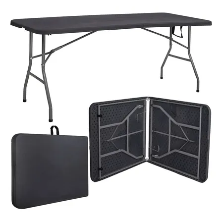 Mesa Dobrável Vira Maleta Com Alça Portátil 1.80m Para Camping Pesca Jardim Área Externa Ou Interna Salão De Festas Gourmet Cor Preto Luvinco