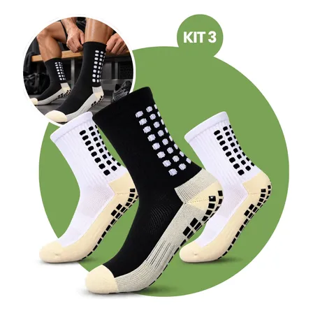 Kit 3 Pares Meia Antiderrapante Esportiva Futebol Treino Pro