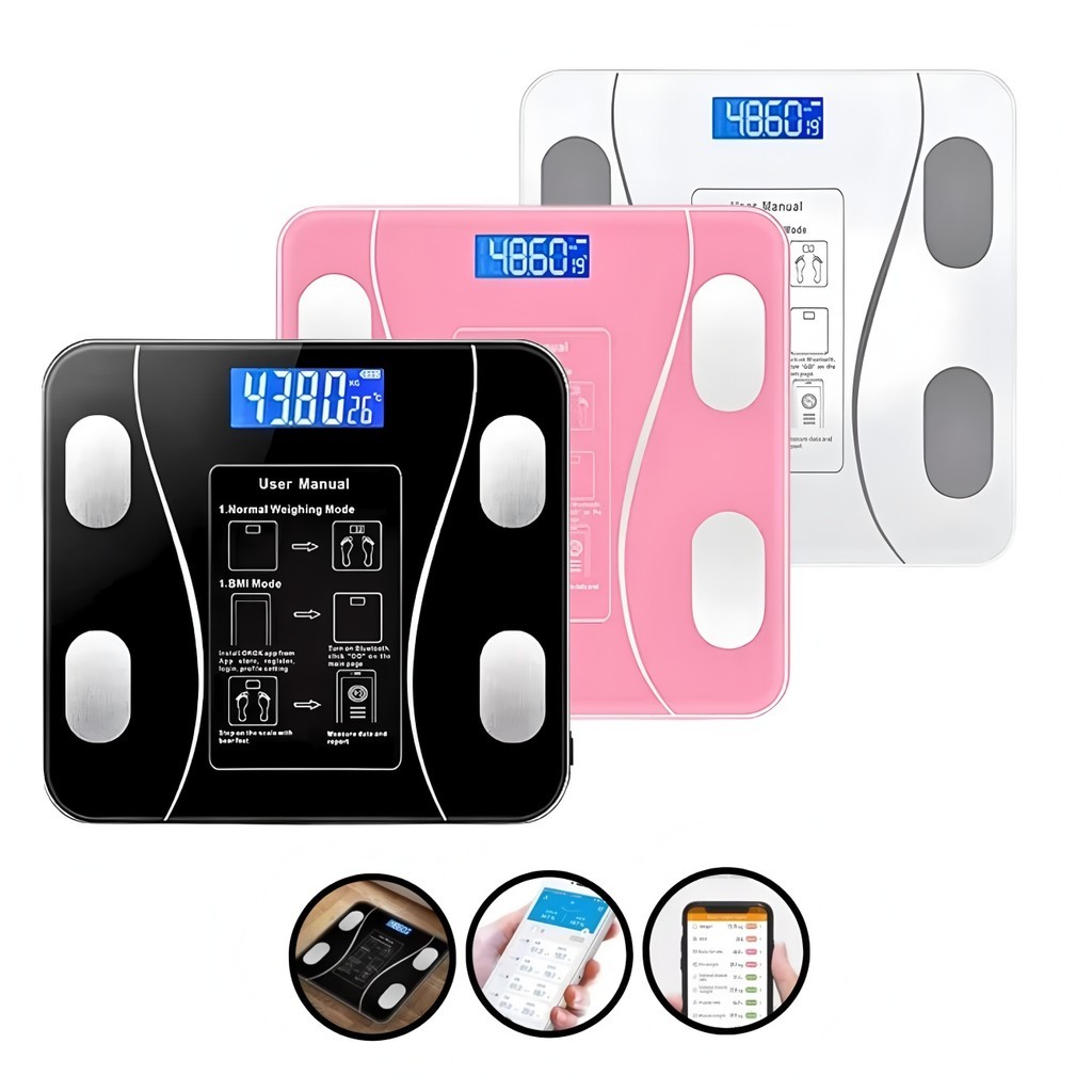 Balança Bioimpedancia Digital Bluetooth Corporal até 180kg Resultado Pelo Celular 3 Cores