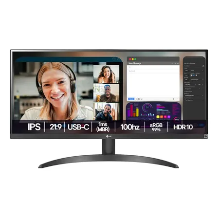 Monitor LG UltraWide - Tela IPS de 29", 21:9, HDR10, sRGB 99%, 100Hz, Preto- 29WQ500B