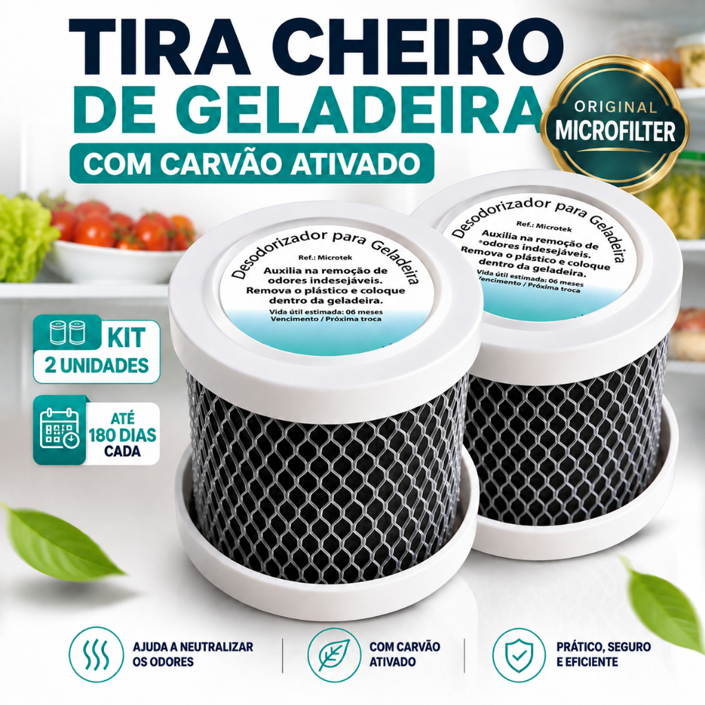 Kit 2 Tira Cheiro Geladeira Desodorizador Anti Odor Carvão Ativado O Original Microfilter