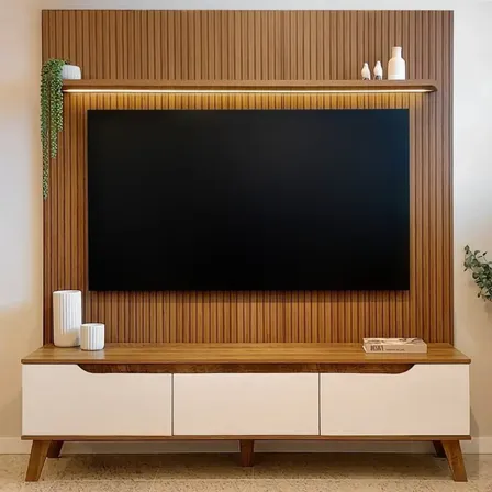 Rack Com Painel Para Tv Até 75 Polegadas Com Led Impressão