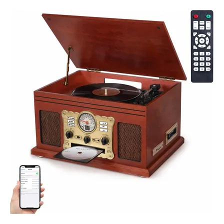 Toca-discos Bluetooth 10 Em 1, Toca-discos De 3 Velocidades Mahogany 127/220v