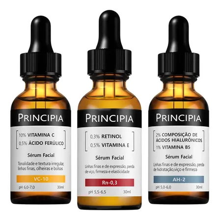 Principia Kit C/3 Séruns Vitamina C + Retinol + Hialurônicos