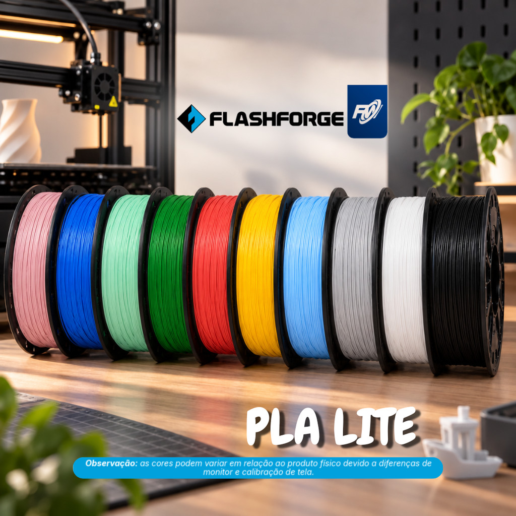 Filamento PLA Lite 1kg Flashforge Impressora 3D FDM 1,75m Carretel Multi Cores