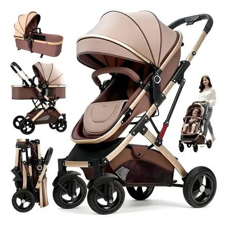 3 Em1 Carrinho Passeio Bebê Reversível Berço Moisés Conforto Chocolate
