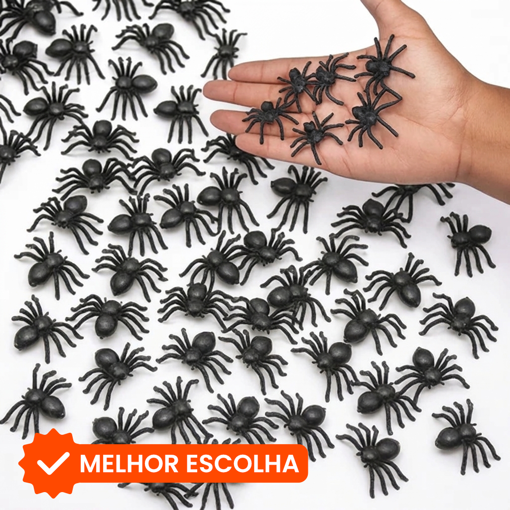 Kit 100 Aranhas de Susto Pretas Decoração Halloween e Dia das Bruxas Brincadeira