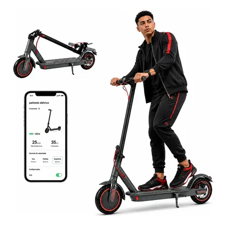 Patinete Elétrico Hearbuds M85 Dobrável Com App Gps Preto Com Vermelho