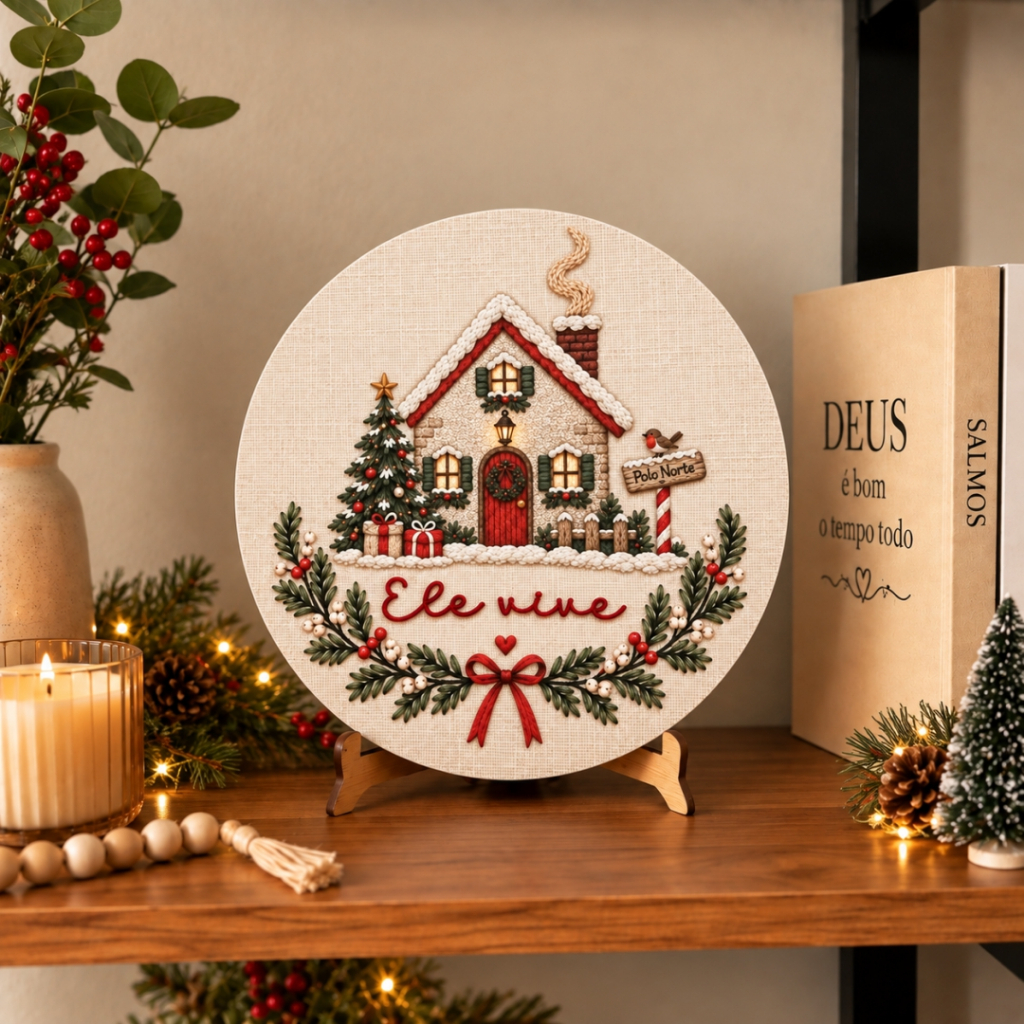 Enfeite Decorativo Natalino Ele Vive Feliz Natal Acrílico e Mdf Religioso Sala Mesa Posta