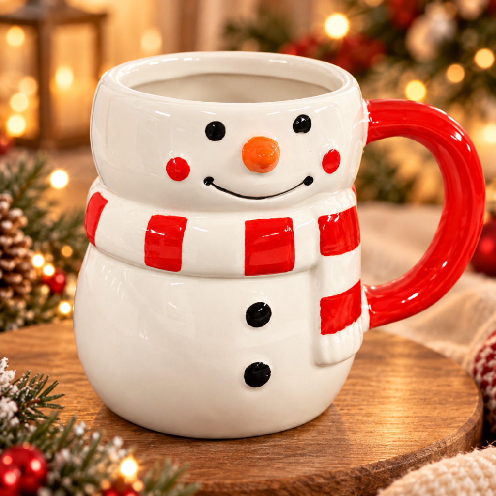 Caneca de Natal Boneco de Neve 330ml Cerâmica Xícara Natalina Presente de Natal