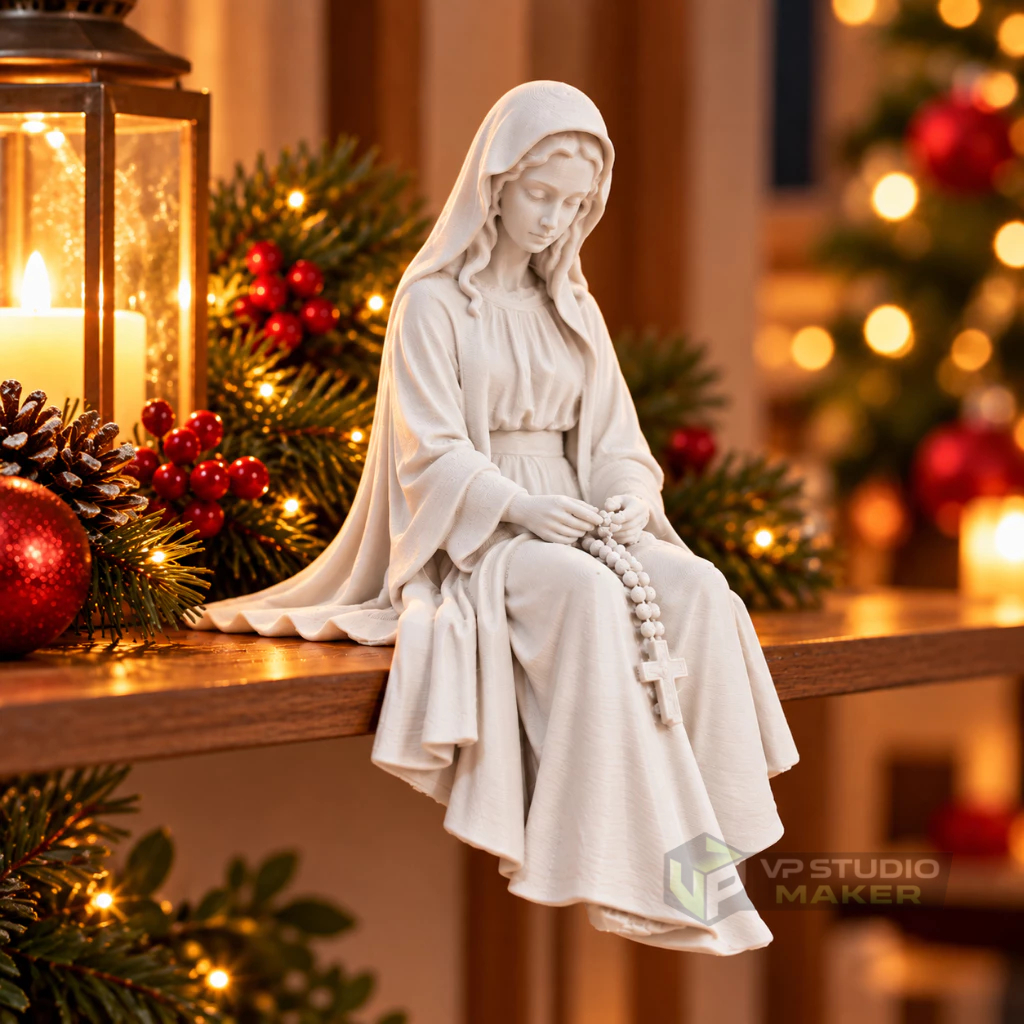 Nossa Senhora Sentada Com Rosário Decoração Religiosa 10cm