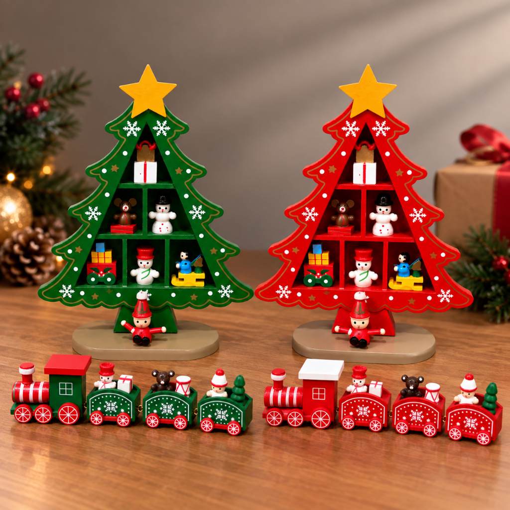 Árvore De Natal 3D + Trenzinho Mini Em Madeira Enfeite Natalino Mesa Decoração Natalina Festas