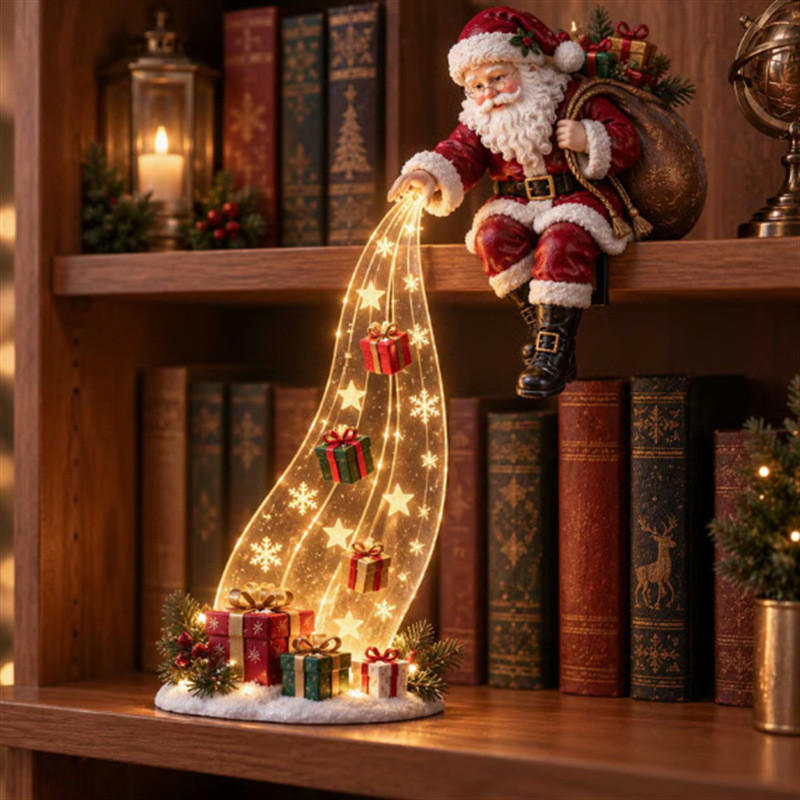 Decoração De Cena Iluminada Com Borda De Prateleira De Natal