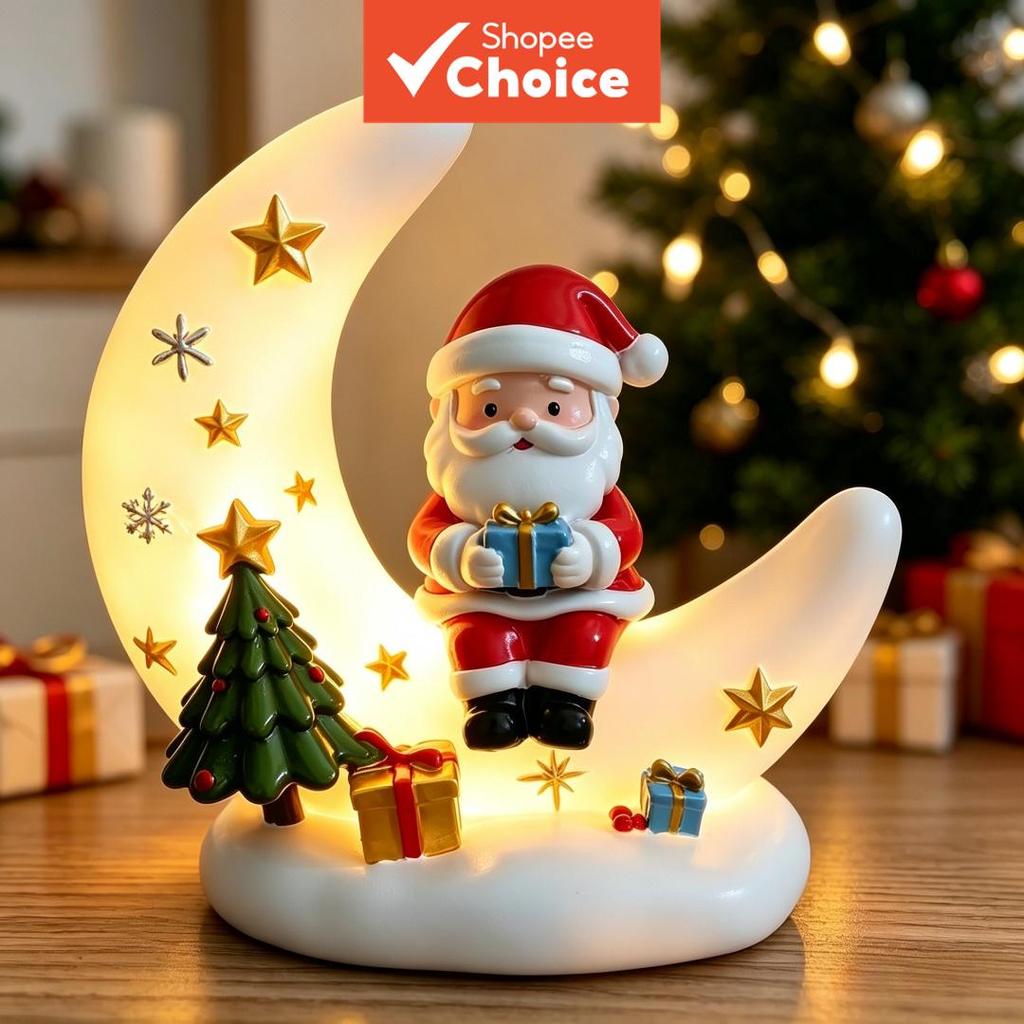 Ornamento De Resina De Luar De Natal , Decoração De Abajur De Lua De Papai Noel , Presente De Casa
