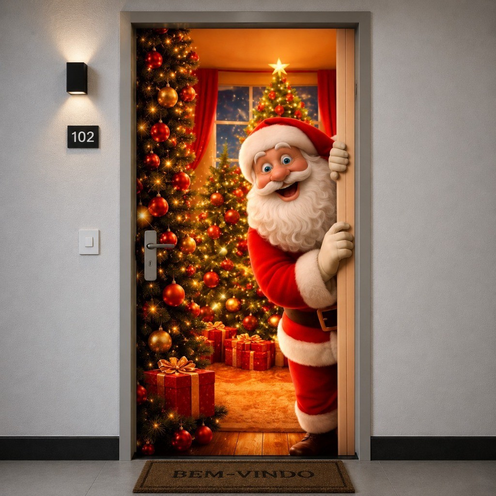 Capa de Porta Natalina Decorativa 0,85x2,10m Tecido Sublimado Enfeite de Natal para Porta