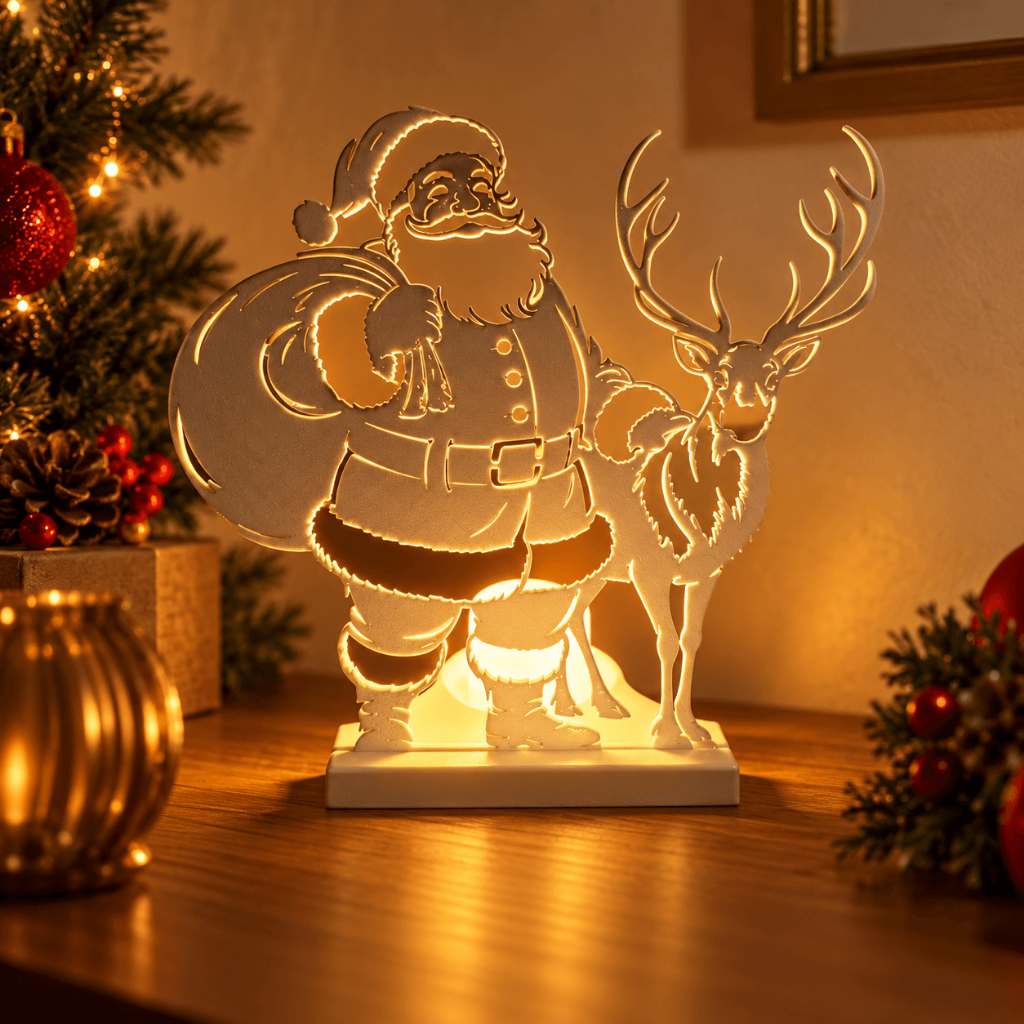 Decoração de Natal Papai Noel e Rena com LED Enfeite Natalino para Mesa Minimalista