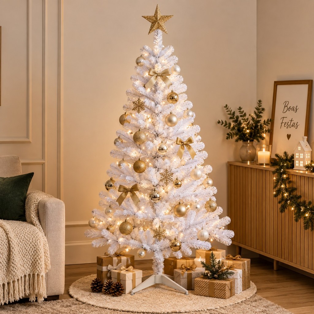 Árvore De Natal 1,50m Branca Decoração Natalina