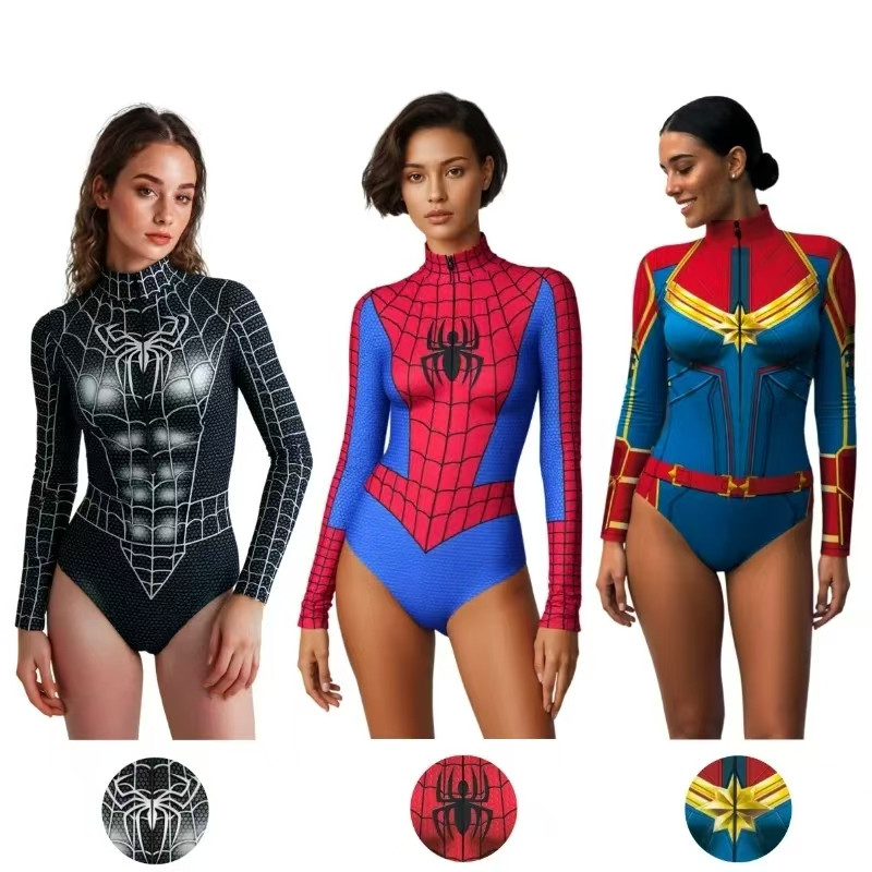 Marvel Super-Herói Maiô De Uma Peça Feminino Manga Longa UPF50 Rash Guard Homem-Aranha/Capitão Impressão Roupa De Banho