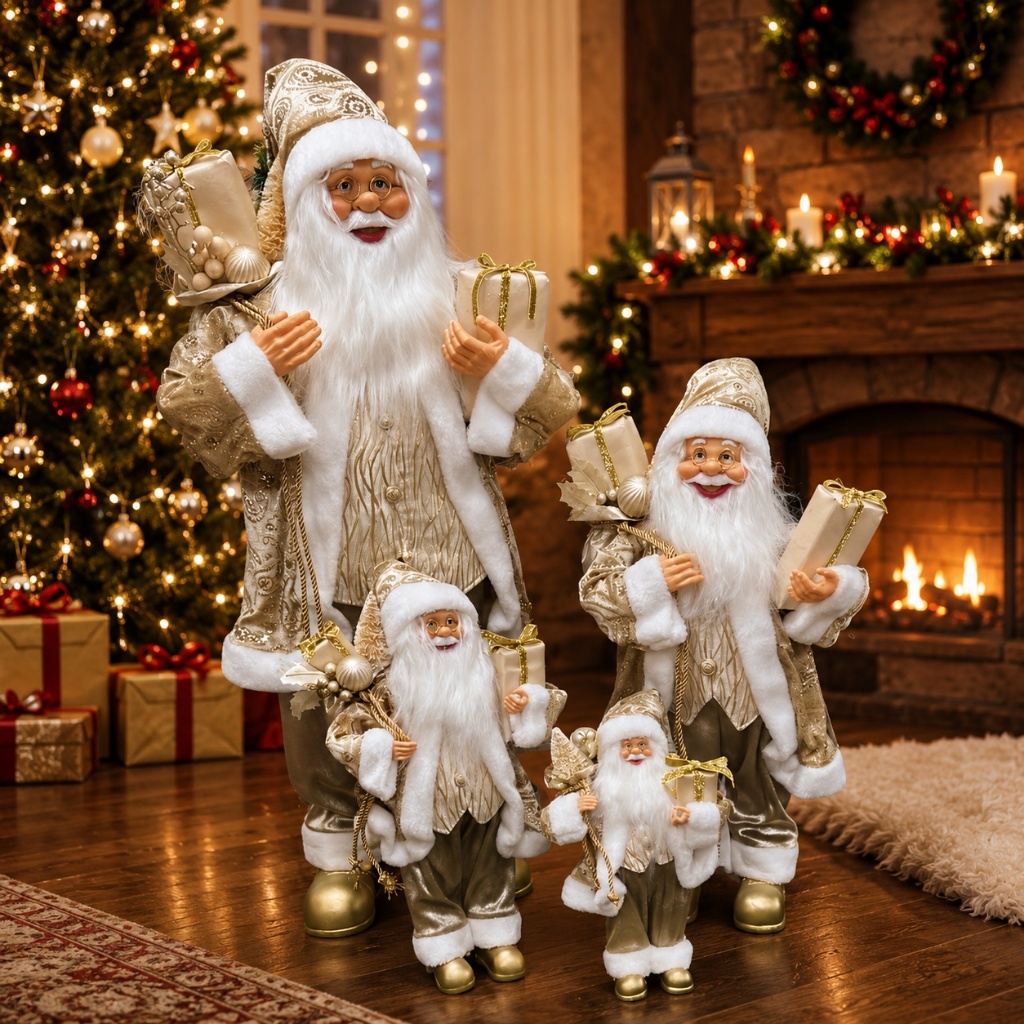 Papai Noel Ouro e Champagne Decoração Natal Luxo Presente Enfeite Natalino