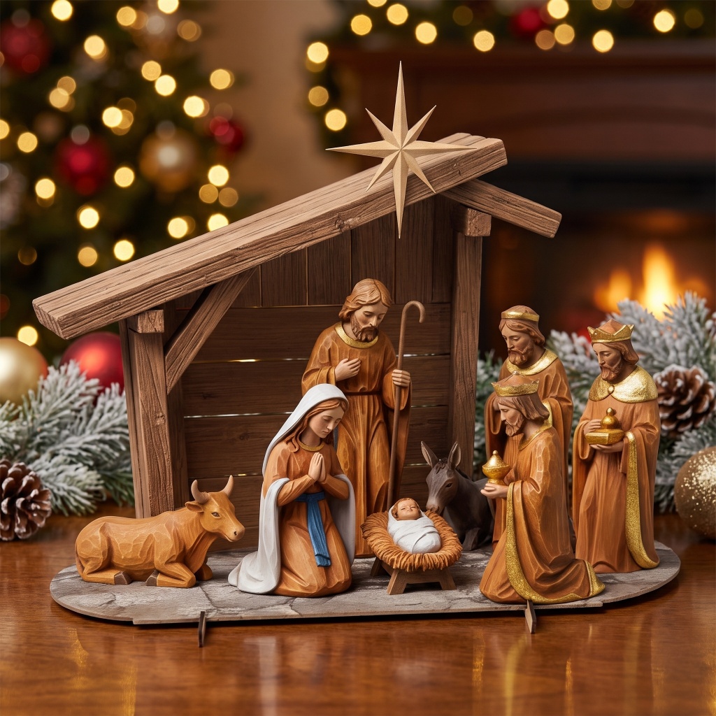 Presépio De Natal Manjedoura Sagrada Familia Nascimento Jesus Decoração Enfeite Natalino Mdf