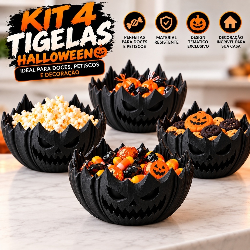 🎃 Tigela Abóbora Porta Doces Halloween Decoração de Mesa Festa Dia das Bruxas