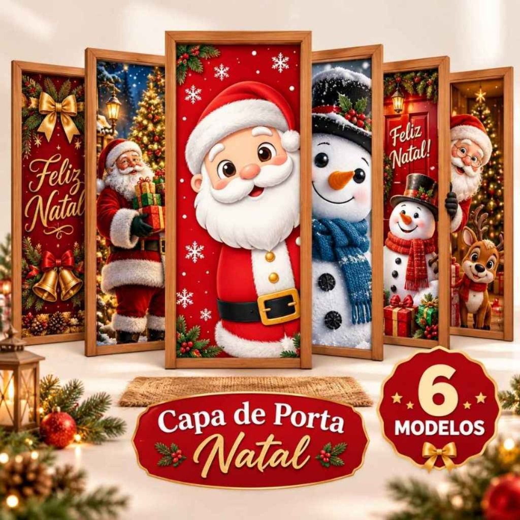 Capa de Porta Natal Papai Noel Boneco de Neve Decoração Natalina Para Porta Vários Modelos