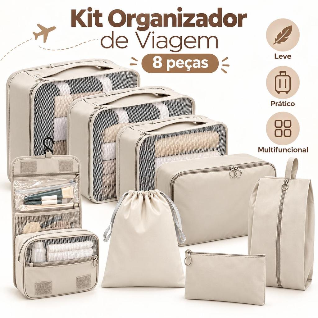 Kit Organizador De Mala 7 Peças Com Bolsas Para Roupas E Acessórios, Organizadores De Bagagem Para Viagens