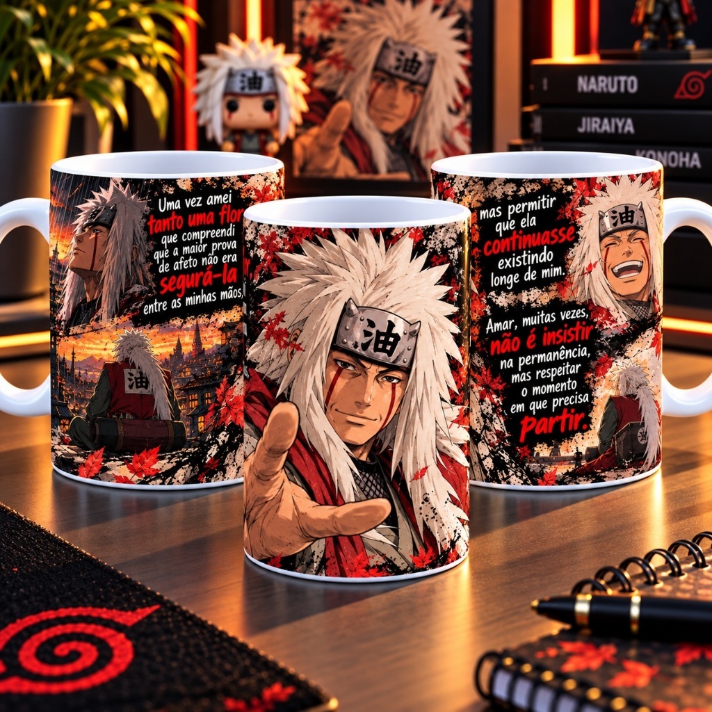 Caneca Jiraiya Naruto Anime Frases Amor e Despedida