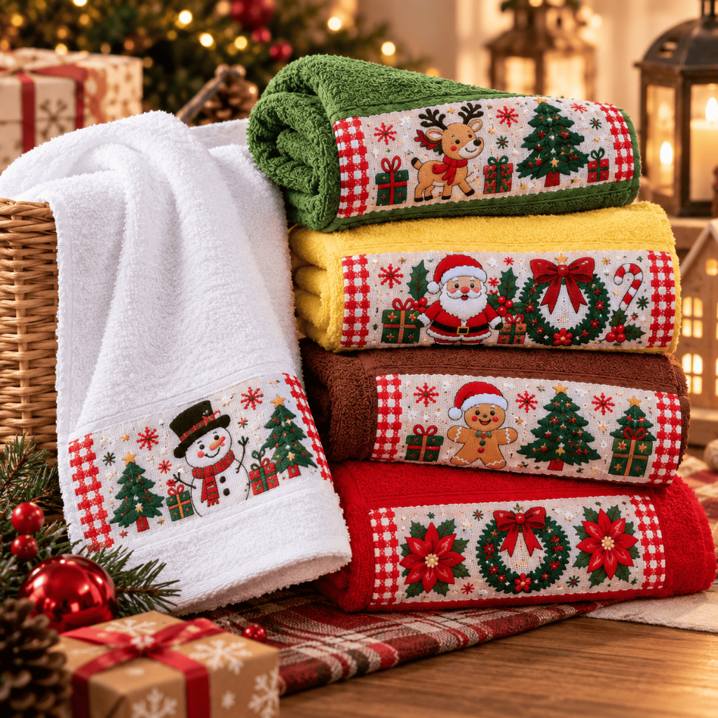 Kit 10 Toalinha Lavabo Decoração Natal Natalina 100% Algodão 26x47cm