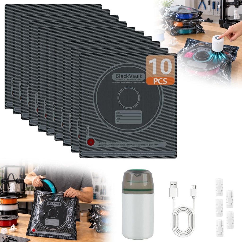 Kit 10 Sacos a Vácuo para Filamento Impressora 3D com Bomba Elétrica PLA PETG ABS