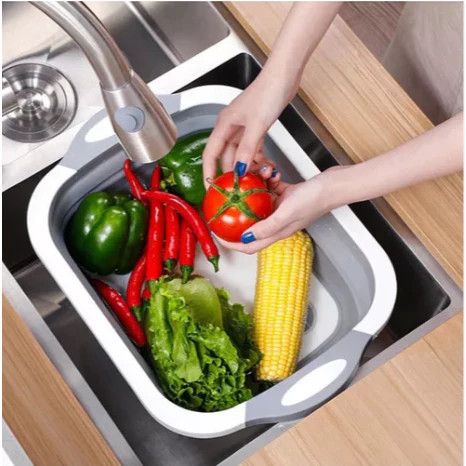 Bacia Silicone Retrátil Dobrável Multiuso Balde Roupas Alimentos Cozinha Lavanderia Camping Pegador