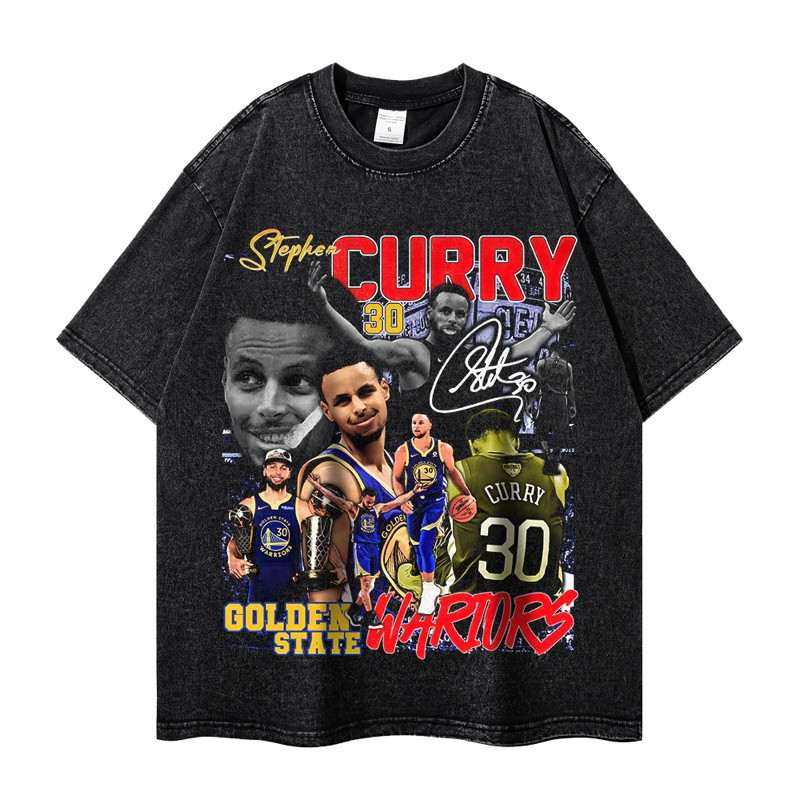 Camiseta de Homem Curry 30, Preta, de Algodão, Com Imagens de Basquete e Assinaturas, Ideal para Lazer e Esporte