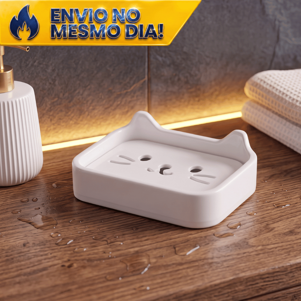 Saboneteira Gato para Lavabo Porta Sabão Drenagem Conserva o Sabonete Organizador Banheiro Cozinha Lavanderia
