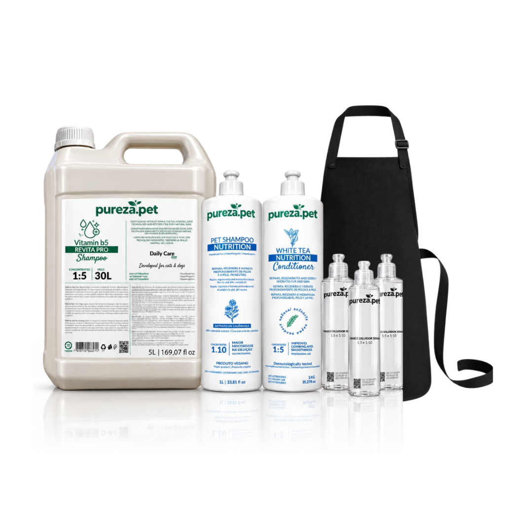 Kit Pet Shop Shampoo Condicionador Avental Diluidores Kit Shampoo Condicionador Cachorro Completo