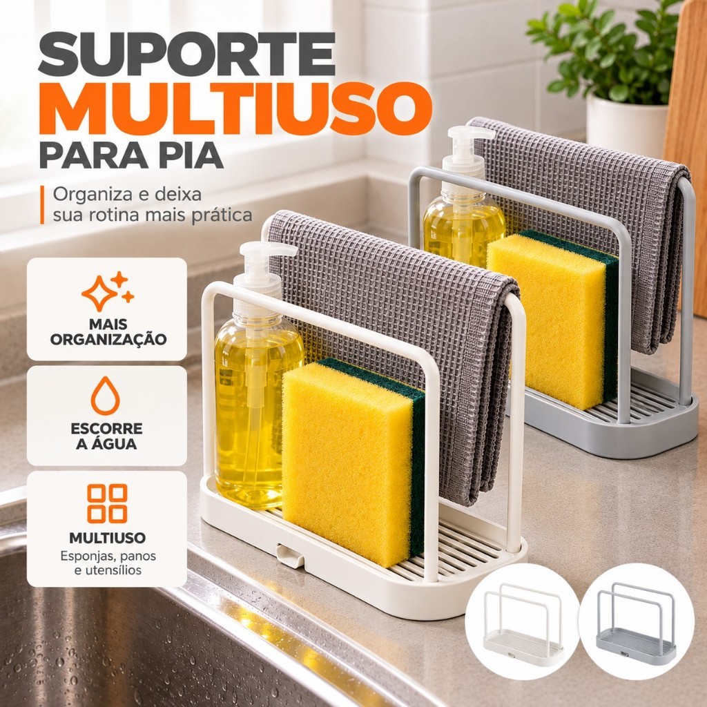 Organizador Multiuso Pia Cozinha Porta Detergente Esponja Pano Suporte Banheiro Lavanderia