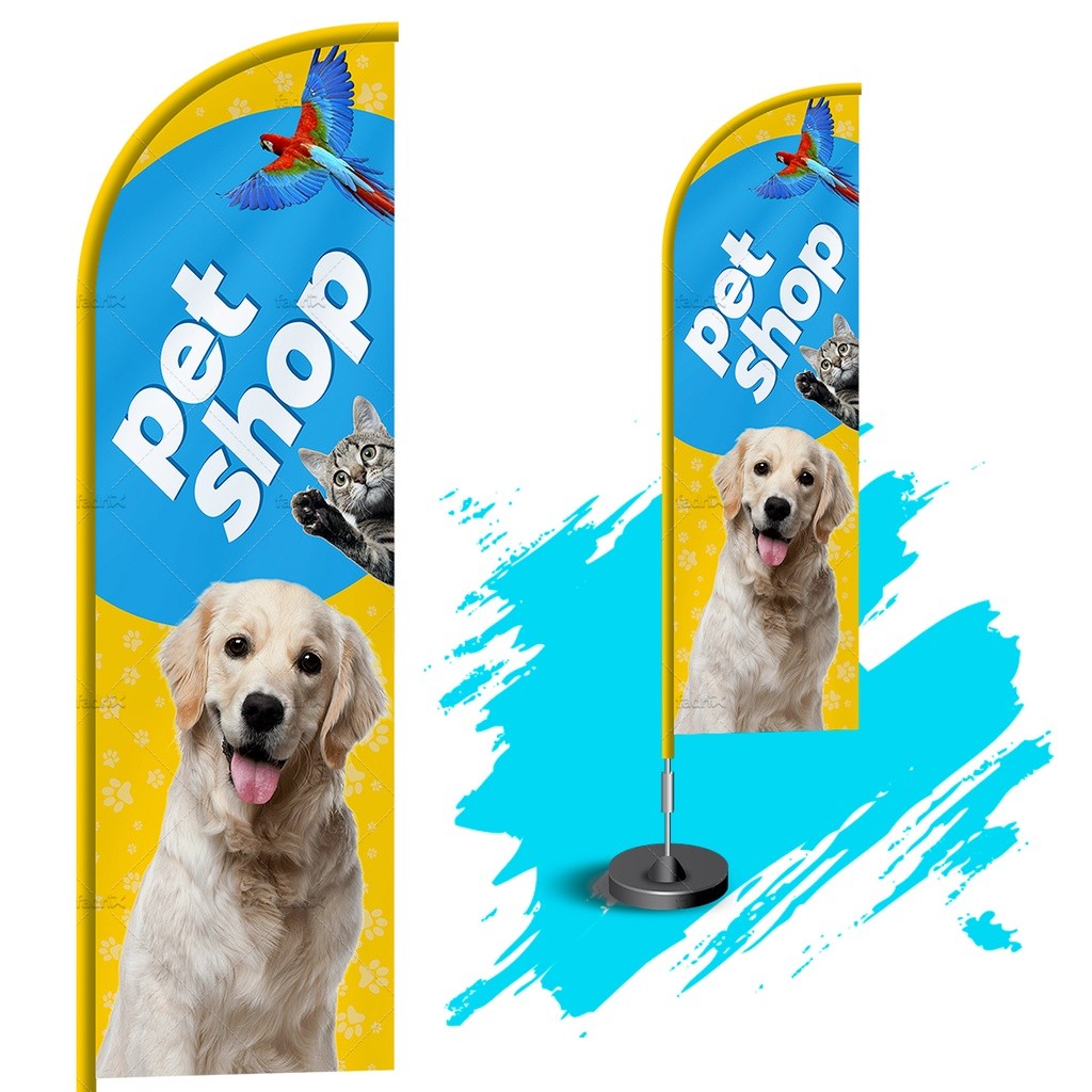 Wind Banner Dupla Face 3m Completo - Pet Shop