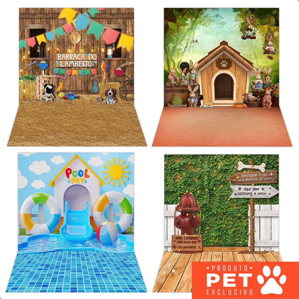Painel Fundo Fotográfico Pet Shop em Tecido Cenário 1,20x1,70m