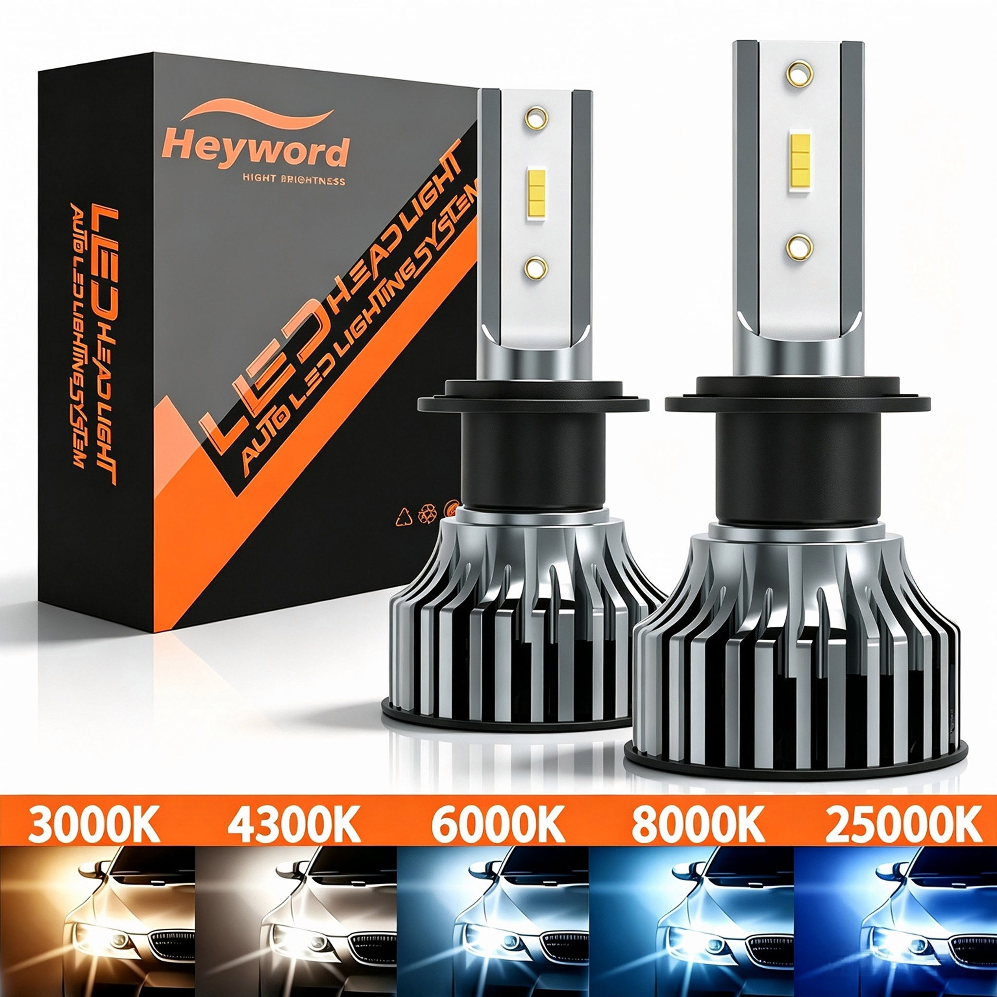 Farol LED para carro H7 H1 H3 H4 H11 9005 9012 Destaque concentrado 3.000k 4300k 6.000k 8.000k Quatro cores opcionais co