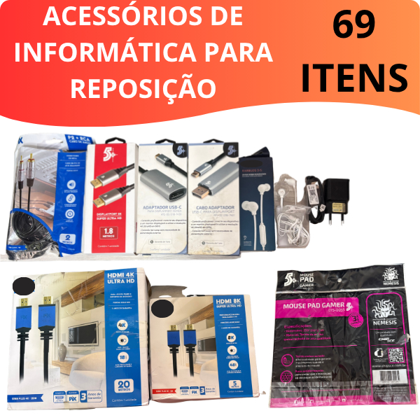 Kit Acessórios de Informática Variados Para Reposição c/ 69 Itens