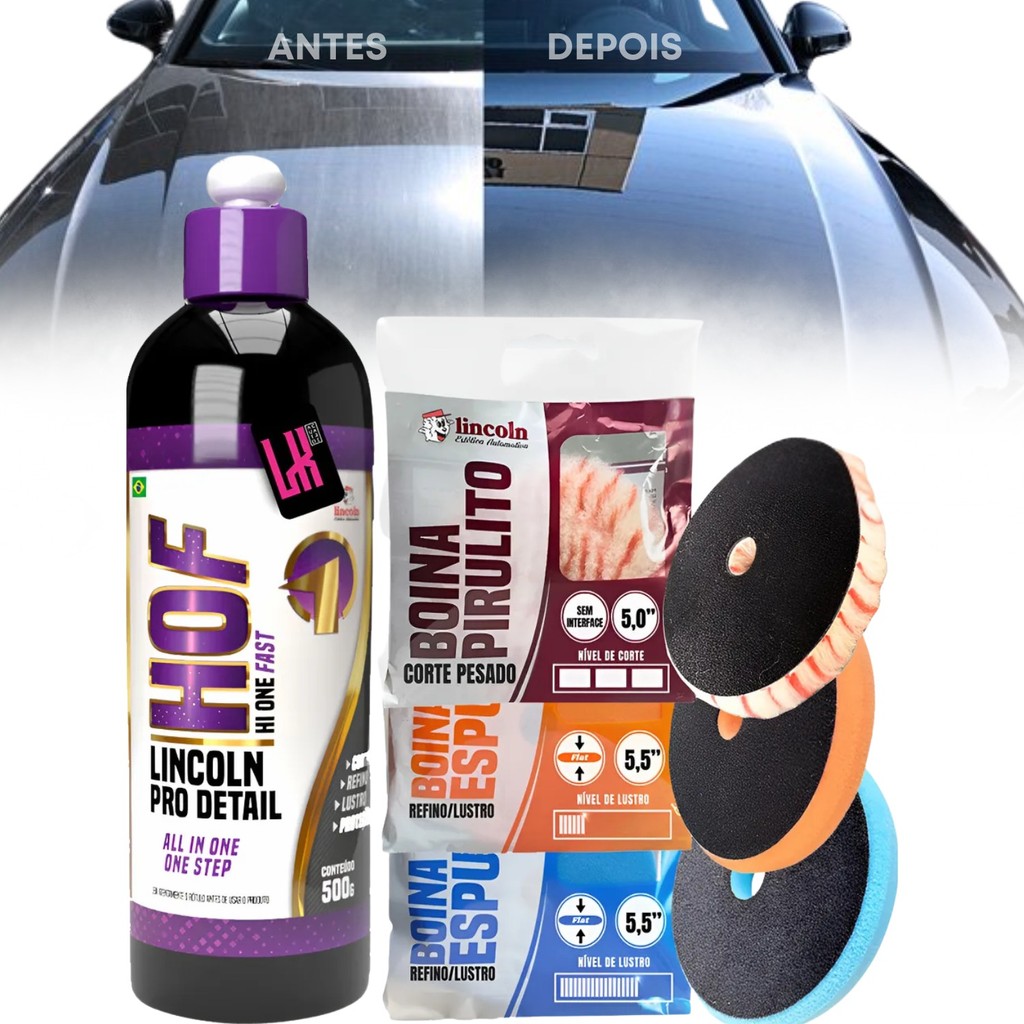 Kit Polimento Lincoln Composto Polidor Hof Corte Pesado Refino Lustro Protecao 3 Boina Espuma La