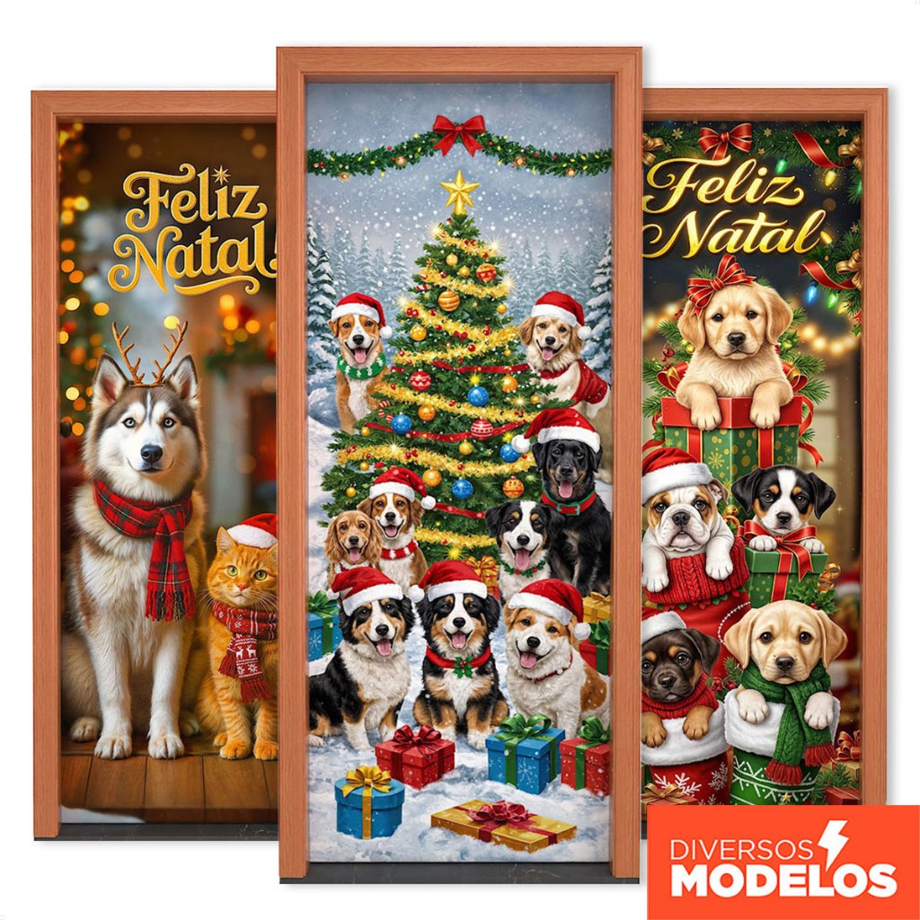 Capa De Porta Natal Em Tecido Decoração Natalina para Pet Shop Veste Porta Sublimado 0,80x2,10m