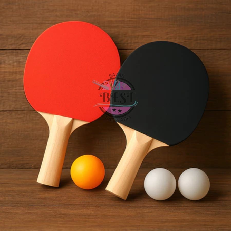 Kit Ping Pong com 2 Raquetes e 3 Bolinhas Tênis de Mesa Lazer Iniciantes Crianças Adultos