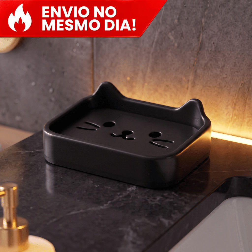 Saboneteira Gatinho para Lavabo Porta Sabão Drenagem Organizador Banheiro Cozinha Lavanderia