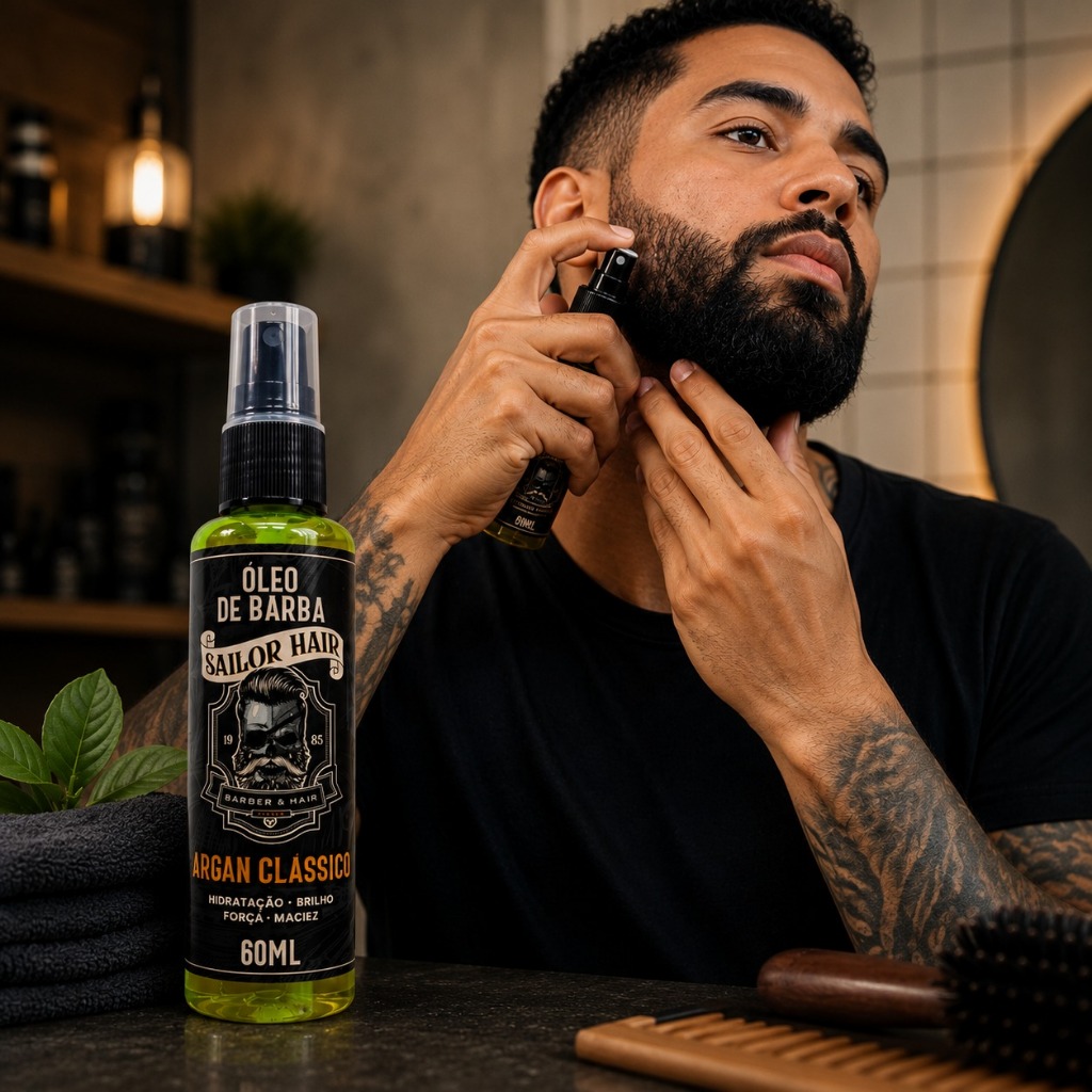 Óleo para Barba 60ml Argan Power Hidratação, Brilho e Maciez